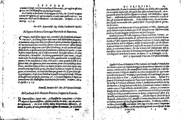 [Delle lettere di principi, le quali o si scriuono da principi, o a principi, o ragionano di principi. Libro primo [-terzo]. Di nuouo ricorrette, et secondo l'ordine de' tempi accomodate] 1