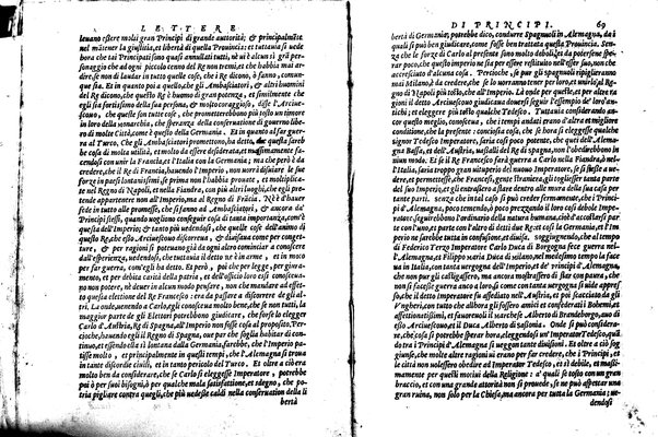 [Delle lettere di principi, le quali o si scriuono da principi, o a principi, o ragionano di principi. Libro primo [-terzo]. Di nuouo ricorrette, et secondo l'ordine de' tempi accomodate] 1
