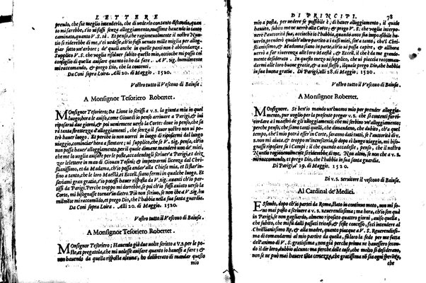 [Delle lettere di principi, le quali o si scriuono da principi, o a principi, o ragionano di principi. Libro primo [-terzo]. Di nuouo ricorrette, et secondo l'ordine de' tempi accomodate] 1