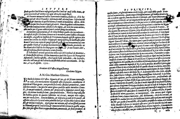 [Delle lettere di principi, le quali o si scriuono da principi, o a principi, o ragionano di principi. Libro primo [-terzo]. Di nuouo ricorrette, et secondo l'ordine de' tempi accomodate] 1