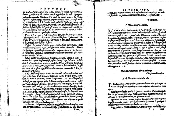 [Delle lettere di principi, le quali o si scriuono da principi, o a principi, o ragionano di principi. Libro primo [-terzo]. Di nuouo ricorrette, et secondo l'ordine de' tempi accomodate] 1