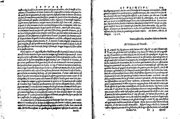 [Delle lettere di principi, le quali o si scriuono da principi, o a principi, o ragionano di principi. Libro primo [-terzo]. Di nuouo ricorrette, et secondo l'ordine de' tempi accomodate] 1