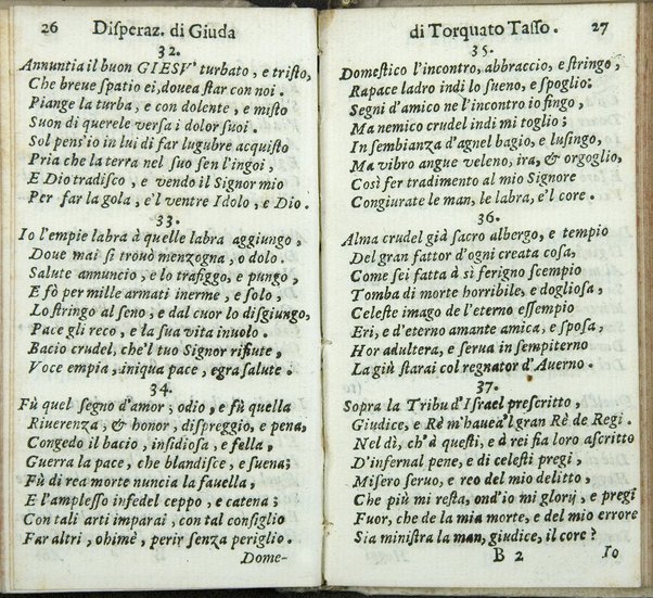 La disperazione di Giuda poemetto postumo del signor Torquato Tasso , impresso la prima volta in Milano l'anno 1628