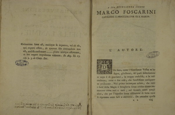 Animavversioni critiche sopra il notturno congresso delle lammie, per modo di lettera indiritte ad un letterato. S'aggiugne il Discorso del P. Gaar sulla strega d'Erbipoli, la Risposta delle stesso alle Note, il Ragguaglio sulla strega di Salisburgo e il Compendio storico della stregheria