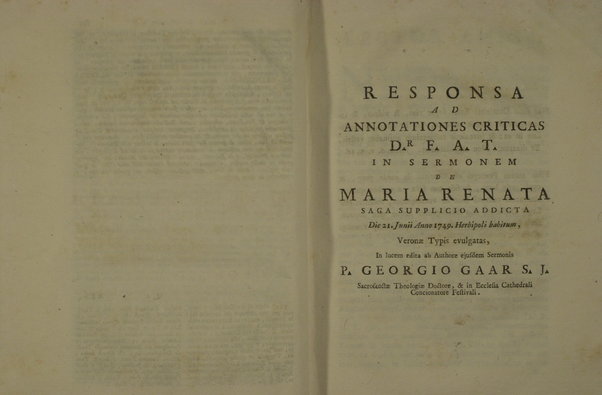 Animavversioni critiche sopra il notturno congresso delle lammie, per modo di lettera indiritte ad un letterato. S'aggiugne il Discorso del P. Gaar sulla strega d'Erbipoli, la Risposta delle stesso alle Note, il Ragguaglio sulla strega di Salisburgo e il Compendio storico della stregheria