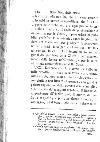 [Trattato degli studj delle donne, in due parti diviso, opera d'un'Accademico Intronato, dedicata a sua eccellenza la N.D. procuratessa Lisabetta Cornara Foscarini. Parte prima [-seconda]] 1