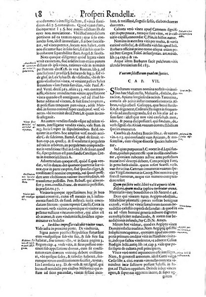 Tractatus de vinea, vindemia, et vino. Prospero Rendella Monopolitano I.C. celeberrimo authore. In quo quae ad vineae tutelam & culturam, vindemiae opus, vinitoris documenta pertinent; ac plures quaestiones, & leges, animaduertuntur, & dilucidè explicantur. Nec non vini genera plurima ac de vini commercio et vsu solerti cura proponuntur.... Cum indice capitum, & rerum notatu dignarum, quae in opere continentur