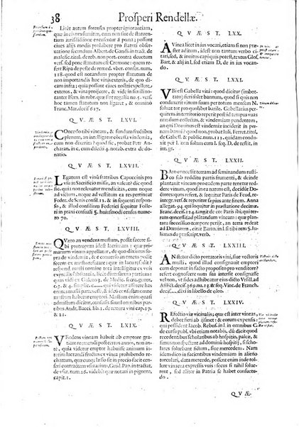 Tractatus de vinea, vindemia, et vino. Prospero Rendella Monopolitano I.C. celeberrimo authore. In quo quae ad vineae tutelam & culturam, vindemiae opus, vinitoris documenta pertinent; ac plures quaestiones, & leges, animaduertuntur, & dilucidè explicantur. Nec non vini genera plurima ac de vini commercio et vsu solerti cura proponuntur.... Cum indice capitum, & rerum notatu dignarum, quae in opere continentur