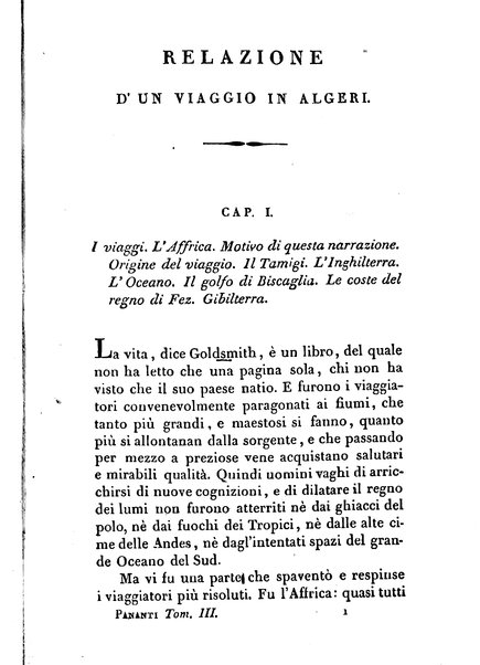 3: Relazione di un viaggio in Algeri del dottor Filippo Pananti di Mugello