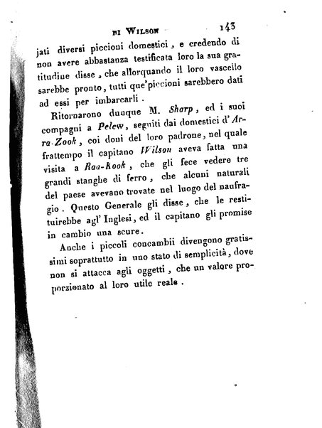 [Relazione delle isole Pelew situate nella parte occidentale dell'Oceano Pacifico composta sui giornali, e sulle notizie comunicate dal capitano Enrico Wilson ... Versione dal francese dal sig. Natale Pianazza corredata dal ritratto dell'autore, di una carta geografica, e di rami colorati. Vol 1. [-2.]] 1