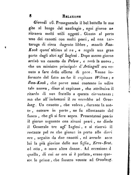 [Relazione delle isole Pelew situate nella parte occidentale dell'Oceano Pacifico composta sui giornali, e sulle notizie comunicate dal capitano Enrico Wilson ... Versione dal francese dal sig. Natale Pianazza corredata dal ritratto dell'autore, di una carta geografica, e di rami colorati. Vol 1. [-2.]] 2