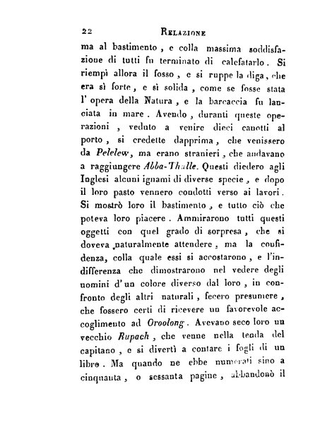 [Relazione delle isole Pelew situate nella parte occidentale dell'Oceano Pacifico composta sui giornali, e sulle notizie comunicate dal capitano Enrico Wilson ... Versione dal francese dal sig. Natale Pianazza corredata dal ritratto dell'autore, di una carta geografica, e di rami colorati. Vol 1. [-2.]] 2