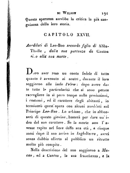 [Relazione delle isole Pelew situate nella parte occidentale dell'Oceano Pacifico composta sui giornali, e sulle notizie comunicate dal capitano Enrico Wilson ... Versione dal francese dal sig. Natale Pianazza corredata dal ritratto dell'autore, di una carta geografica, e di rami colorati. Vol 1. [-2.]] 2