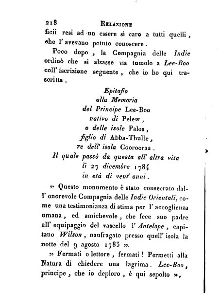 [Relazione delle isole Pelew situate nella parte occidentale dell'Oceano Pacifico composta sui giornali, e sulle notizie comunicate dal capitano Enrico Wilson ... Versione dal francese dal sig. Natale Pianazza corredata dal ritratto dell'autore, di una carta geografica, e di rami colorati. Vol 1. [-2.]] 2