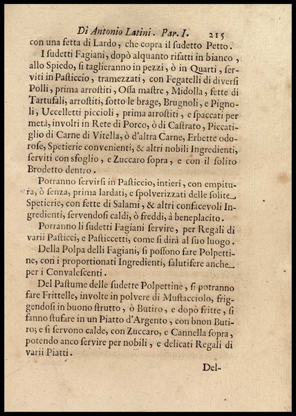 1: Parte prima in cui si tratta delle vivande di grasso