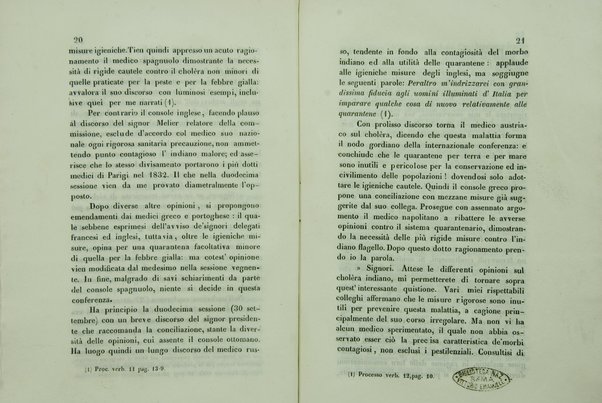 Sul sanitario congresso internazionale aperto a Parigi nel di 23 luglio 1851 e chiuso nel di 19 gennaio 1852 : cenni storici / di Agostino Cappello