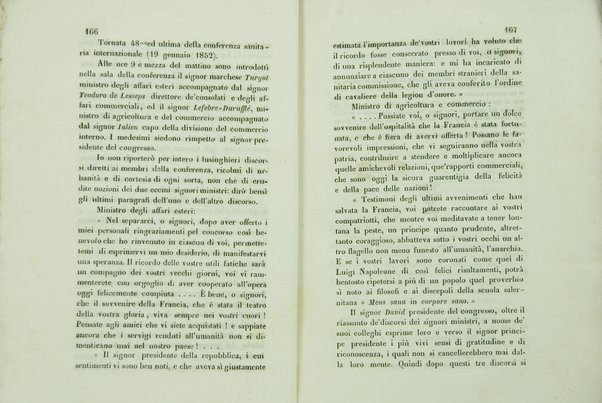 Sul sanitario congresso internazionale aperto a Parigi nel di 23 luglio 1851 e chiuso nel di 19 gennaio 1852 : cenni storici / di Agostino Cappello