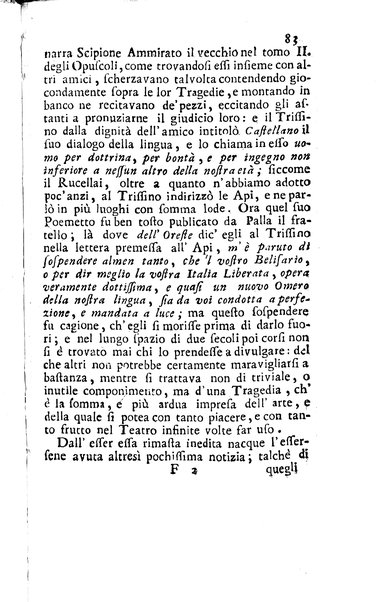 1: Tomo primo in cui si contengono La Sofonisba del Trissino. L'Oreste del Rucellai non più stampato. L'Edipo di Sofocle tradotto dal Giustiniano. La Merope del Torelli. Premessa un'istoria del teatro, e difesa di esso