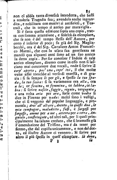 1: Tomo primo in cui si contengono La Sofonisba del Trissino. L'Oreste del Rucellai non più stampato. L'Edipo di Sofocle tradotto dal Giustiniano. La Merope del Torelli. Premessa un'istoria del teatro, e difesa di esso
