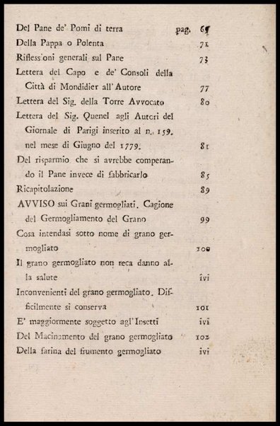 Instruzione a i panattieri di citta' e di campagna sul modo il piu' facile e vantaggioso di far pane con le regole di scegliere, conservare e macinare il grano, di mantener la farina, di apparecchiare ed usare il lievito... Del signor Parmentier regio censore ec. Traduzione dal francese