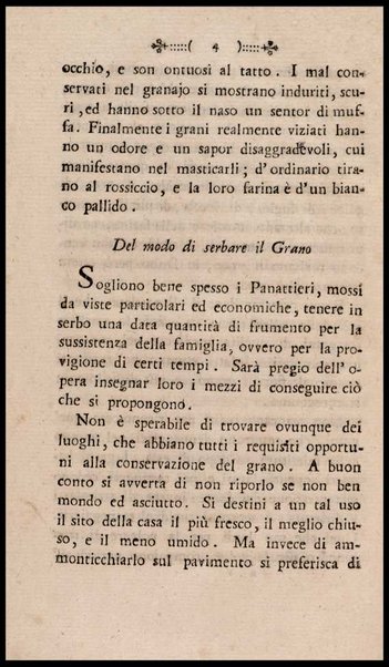 Instruzione a i panattieri di citta' e di campagna sul modo il piu' facile e vantaggioso di far pane con le regole di scegliere, conservare e macinare il grano, di mantener la farina, di apparecchiare ed usare il lievito... Del signor Parmentier regio censore ec. Traduzione dal francese