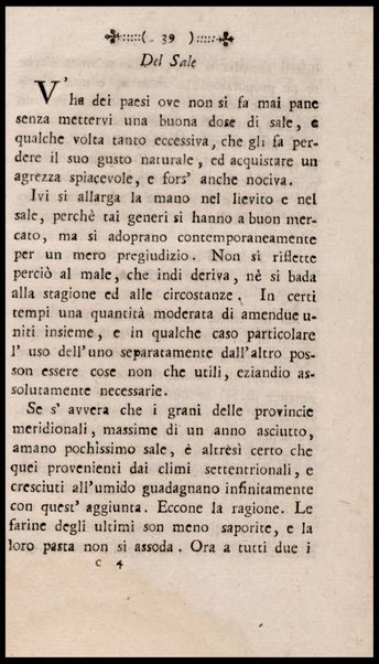 Instruzione a i panattieri di citta' e di campagna sul modo il piu' facile e vantaggioso di far pane con le regole di scegliere, conservare e macinare il grano, di mantener la farina, di apparecchiare ed usare il lievito... Del signor Parmentier regio censore ec. Traduzione dal francese