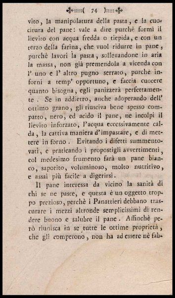 Instruzione a i panattieri di citta' e di campagna sul modo il piu' facile e vantaggioso di far pane con le regole di scegliere, conservare e macinare il grano, di mantener la farina, di apparecchiare ed usare il lievito... Del signor Parmentier regio censore ec. Traduzione dal francese