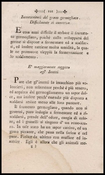 Instruzione a i panattieri di citta' e di campagna sul modo il piu' facile e vantaggioso di far pane con le regole di scegliere, conservare e macinare il grano, di mantener la farina, di apparecchiare ed usare il lievito... Del signor Parmentier regio censore ec. Traduzione dal francese