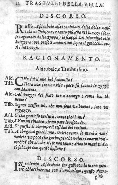 Trastulli della villa distinti in sette giornate, doue si legono in discorsi, e ragionamenti nouelle morali, motteggi arguti ... curiosità dramatica del Sig. Camillo Scaliggeri dalla Fratta, l'Academico Vario. Con due tauole, vna delle nouelle, e l'altra delle cose più notabili