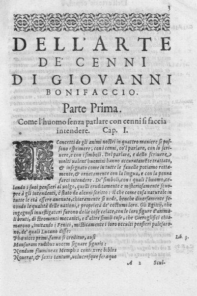 L'arte de' cenni con la quale formandosi fauella visibile, si tratta della muta eloquenza, che non è altro che un facondo silentio. Diuisa in due parti ... di Giouanni Bonifaccio giureconsulto, & assessore. L'Opportuno Academico Filarmonico