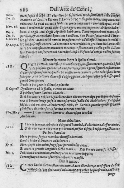 L'arte de' cenni con la quale formandosi fauella visibile, si tratta della muta eloquenza, che non è altro che un facondo silentio. Diuisa in due parti ... di Giouanni Bonifaccio giureconsulto, & assessore. L'Opportuno Academico Filarmonico