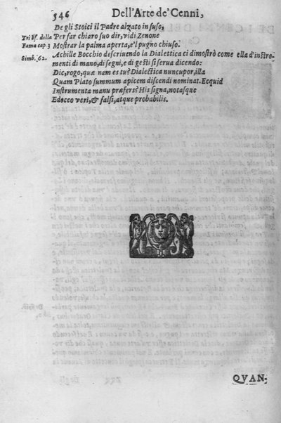 L'arte de' cenni con la quale formandosi fauella visibile, si tratta della muta eloquenza, che non è altro che un facondo silentio. Diuisa in due parti ... di Giouanni Bonifaccio giureconsulto, & assessore. L'Opportuno Academico Filarmonico