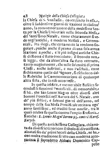 Brevi notizie dell'antico, e moderno stato della chiesa collegiata di S. Anastasia di Roma raccolte, e consacrate all'eminentisimo, ... principe, il signor cardinale Nuno da Cunha de Attayde ... da Filippo Cappello ...