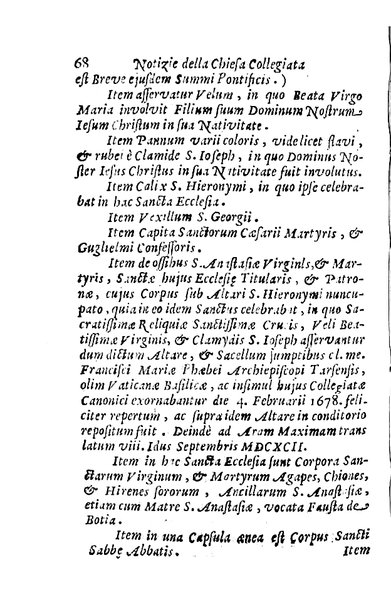 Brevi notizie dell'antico, e moderno stato della chiesa collegiata di S. Anastasia di Roma raccolte, e consacrate all'eminentisimo, ... principe, il signor cardinale Nuno da Cunha de Attayde ... da Filippo Cappello ...