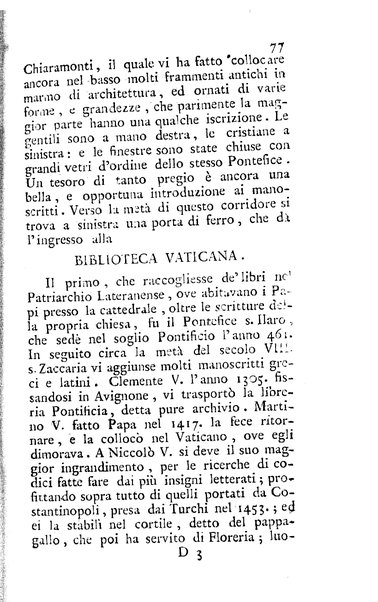 Nuova descrizione de' monumenti antichi ed oggetti d'arte contenuti nel Vaticano e nel Campidoglio colle nuove scoperte fatte alle fabriche più interessanti nel Foro Romano e sue adjacenze ec. compilata per uso de' colti viaggiatori dal sig. avv. D. Carlo Fea, ...