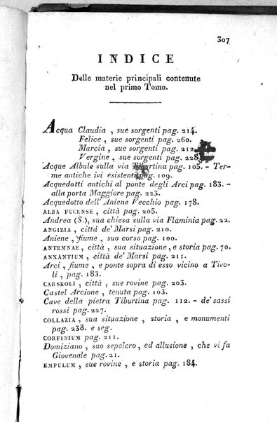 1: Tomo 1. che contiene il viaggio a Veji, Fidene, Tivoli, Alba Fucense, Subiaco, Gabii, Collazia, Labico, e Preneste