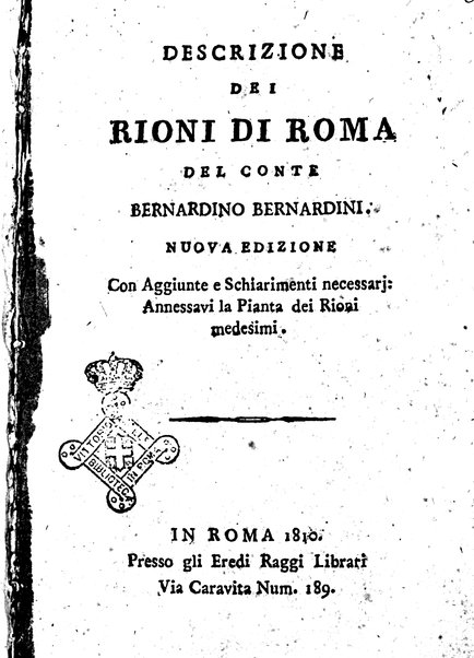 Descrizione dei rioni di Roma del conte Bernardino Bernardini