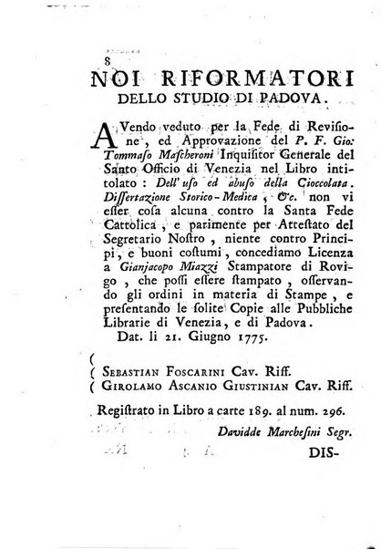 Dell'uso ed abuso della cioccolata dissertazione storico-medica del dottore Gio. Battista Anfossi ...