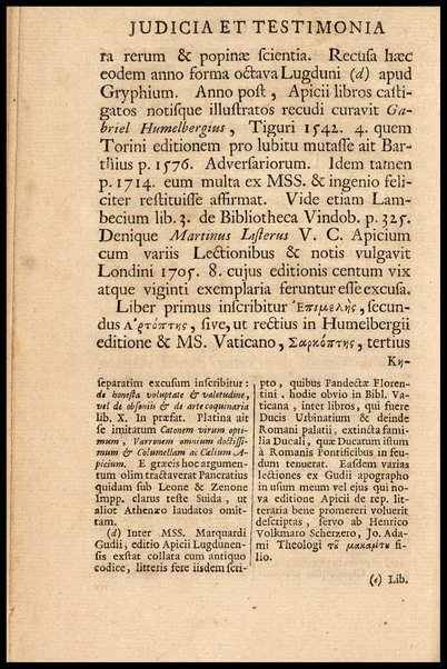 Apicii Coelii De opsoniis et condimentis, sive Arte coquinaria, libri decem. Cum annotationibus Martini Lister, ... et notis selectioribus, variisque lectionibus integris, Humelbergii, Barthii, Reinesii, A. Van der Linden, & aliorum, ut & variarum lectionum libello