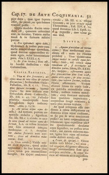 Apicii Coelii De opsoniis et condimentis, sive Arte coquinaria, libri decem. Cum annotationibus Martini Lister, ... et notis selectioribus, variisque lectionibus integris, Humelbergii, Barthii, Reinesii, A. Van der Linden, & aliorum, ut & variarum lectionum libello