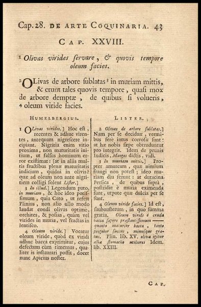 Apicii Coelii De opsoniis et condimentis, sive Arte coquinaria, libri decem. Cum annotationibus Martini Lister, ... et notis selectioribus, variisque lectionibus integris, Humelbergii, Barthii, Reinesii, A. Van der Linden, & aliorum, ut & variarum lectionum libello