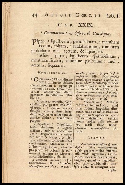Apicii Coelii De opsoniis et condimentis, sive Arte coquinaria, libri decem. Cum annotationibus Martini Lister, ... et notis selectioribus, variisque lectionibus integris, Humelbergii, Barthii, Reinesii, A. Van der Linden, & aliorum, ut & variarum lectionum libello
