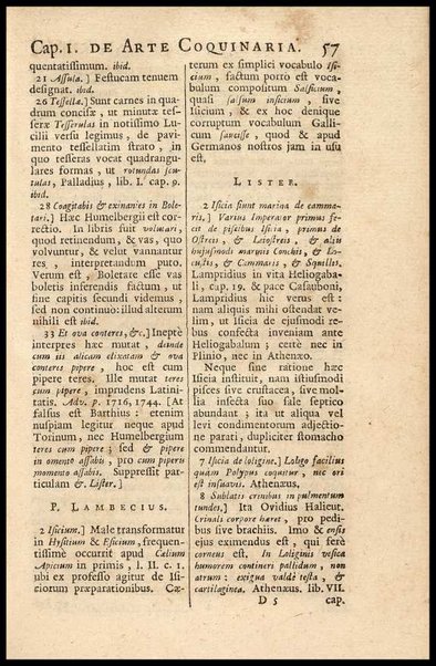 Apicii Coelii De opsoniis et condimentis, sive Arte coquinaria, libri decem. Cum annotationibus Martini Lister, ... et notis selectioribus, variisque lectionibus integris, Humelbergii, Barthii, Reinesii, A. Van der Linden, & aliorum, ut & variarum lectionum libello