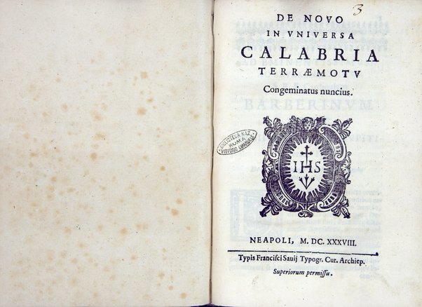 De nouo in vniuersa Calabria terraemotu congeminatus nuncius / [Iulij Caesaris Recupiti è Societate Iesu]