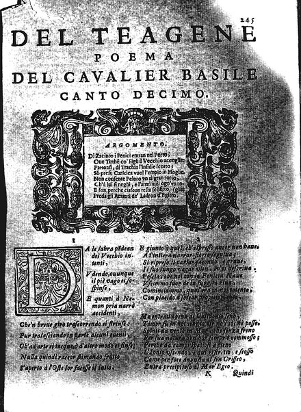 Teagene, poema del caualier Gio. Battis.ta Basile napolitano, conte di Torone