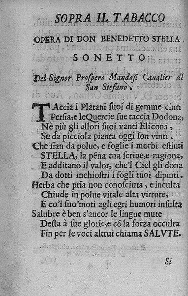 Il tabacco opera di d. Benedetto Stella da Ciuita Castellana M.D.S.B. nella quale si tratta dell'origine, historia, coltura, preparatione, qualità, natura, virtù & vso in fumo, in polvere, in foglia, in lambitiuo, et in medicina della pianta volgarmente detta tabacco ...