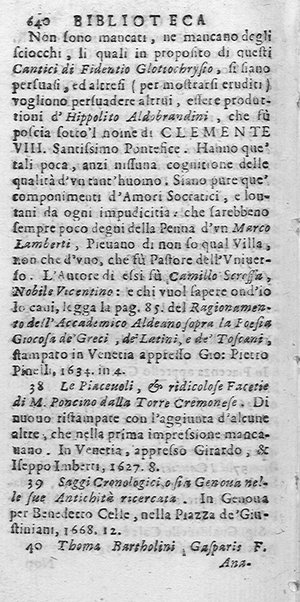 La Biblioteca Aprosiana passatempo autunnale di Cornelio Aspasio Antivigilmi trà Vagabondi di Tabbia detto l'Aggirato ...