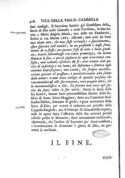 La vita della venerabile serva di Dio D. Cammilla Orsini Borghese principessa di Sulmona di poi suor Maria Vittoria religiosa dell'Ordine dell'Annunziata. Libri 8