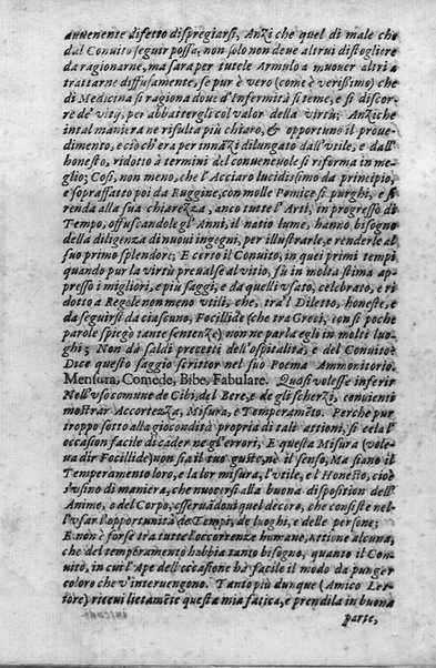Il conuito ouero Discorsi di quelle materie che al conuito s'appartengono. Del sig. Ottauiano Rabasco. Nelle Accademie de gl'Incitati in Roma e de Gelati in Bologna detto l'Assicurato. Doue s'hanno strettamente, con ordine diligente la diffinitione l'origine, la materia, il luogo, il tempo, l'apparato, i ministri, le feste, i giuochi, i ragionamenti, le circostanze, gl'effetti, le deità, & imaginati numi tutelari de' conuiti ... E con un discorso, a qual parte della filosofia si subordini il conuito. ...