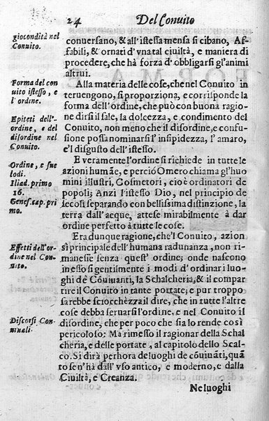 Il conuito ouero Discorsi di quelle materie che al conuito s'appartengono. Del sig. Ottauiano Rabasco. Nelle Accademie de gl'Incitati in Roma e de Gelati in Bologna detto l'Assicurato. Doue s'hanno strettamente, con ordine diligente la diffinitione l'origine, la materia, il luogo, il tempo, l'apparato, i ministri, le feste, i giuochi, i ragionamenti, le circostanze, gl'effetti, le deità, & imaginati numi tutelari de' conuiti ... E con un discorso, a qual parte della filosofia si subordini il conuito. ...